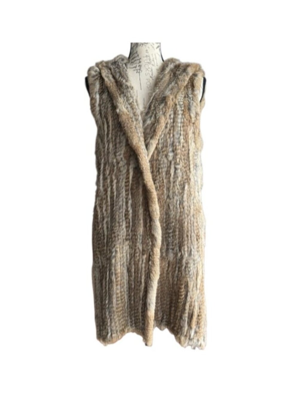 525 America Genuine Rabbit Fur Hooded Vest Women’s Long Sleeveless Coat Boho M - Picture 4 of 12